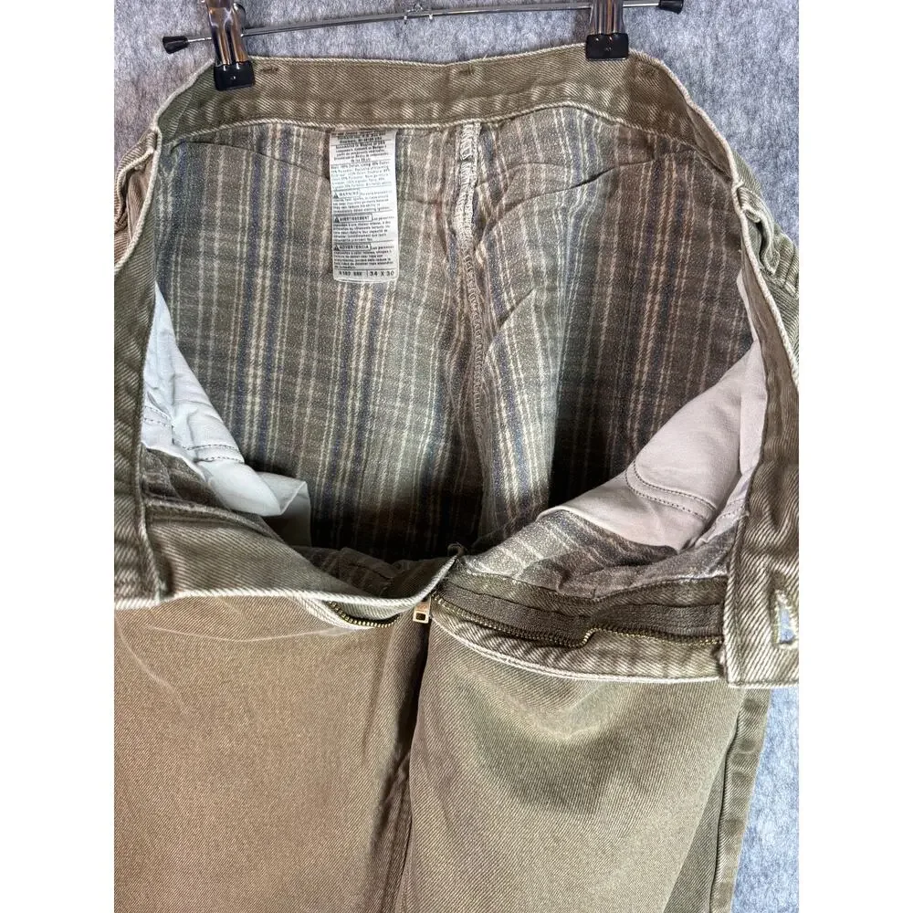 Vintage Carhartt Mens B162 BRK Flannel Lined Tan Brown Denim Pants 34x30